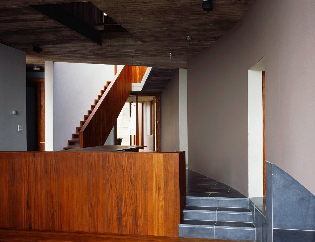 Staircase with wooden balustrade