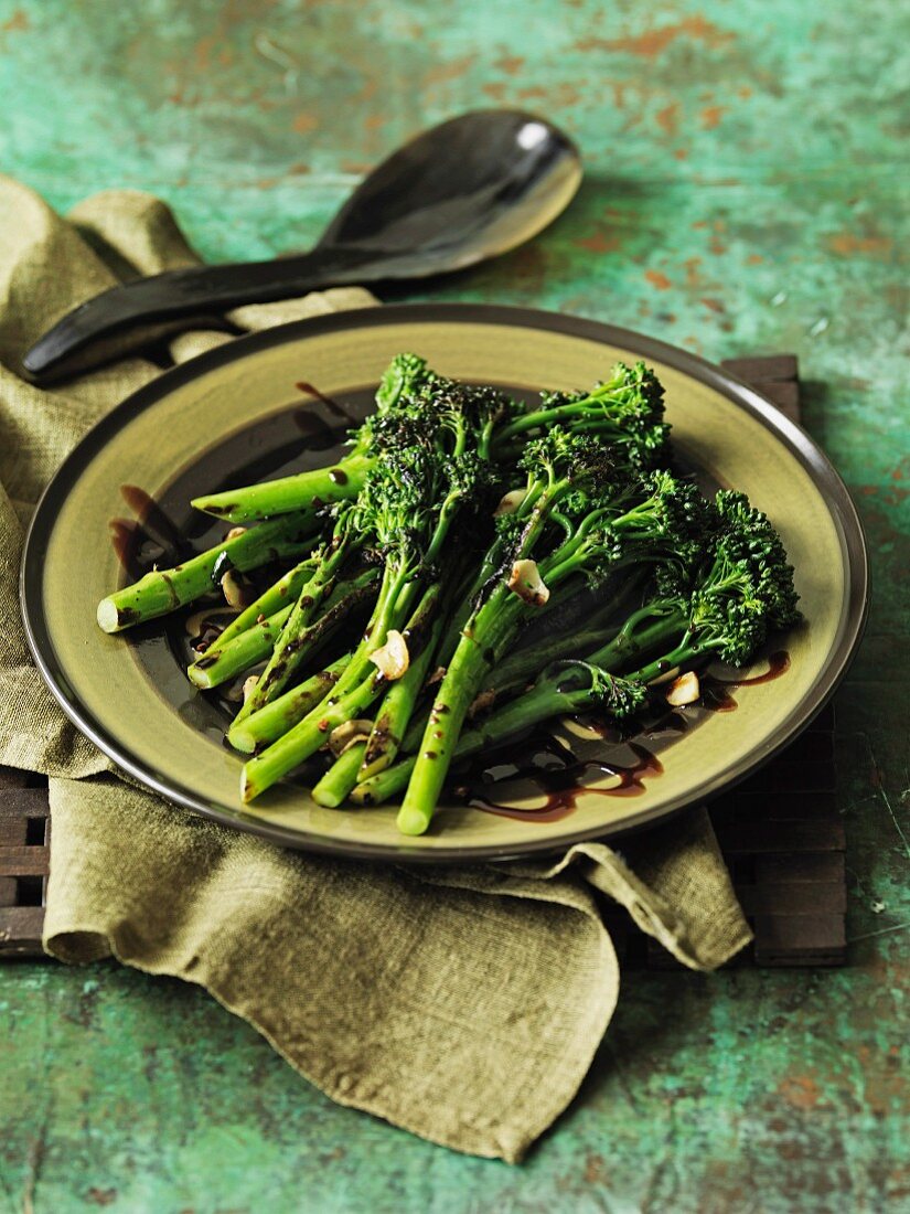 Grilled baby broccoli with balsamic vinegar