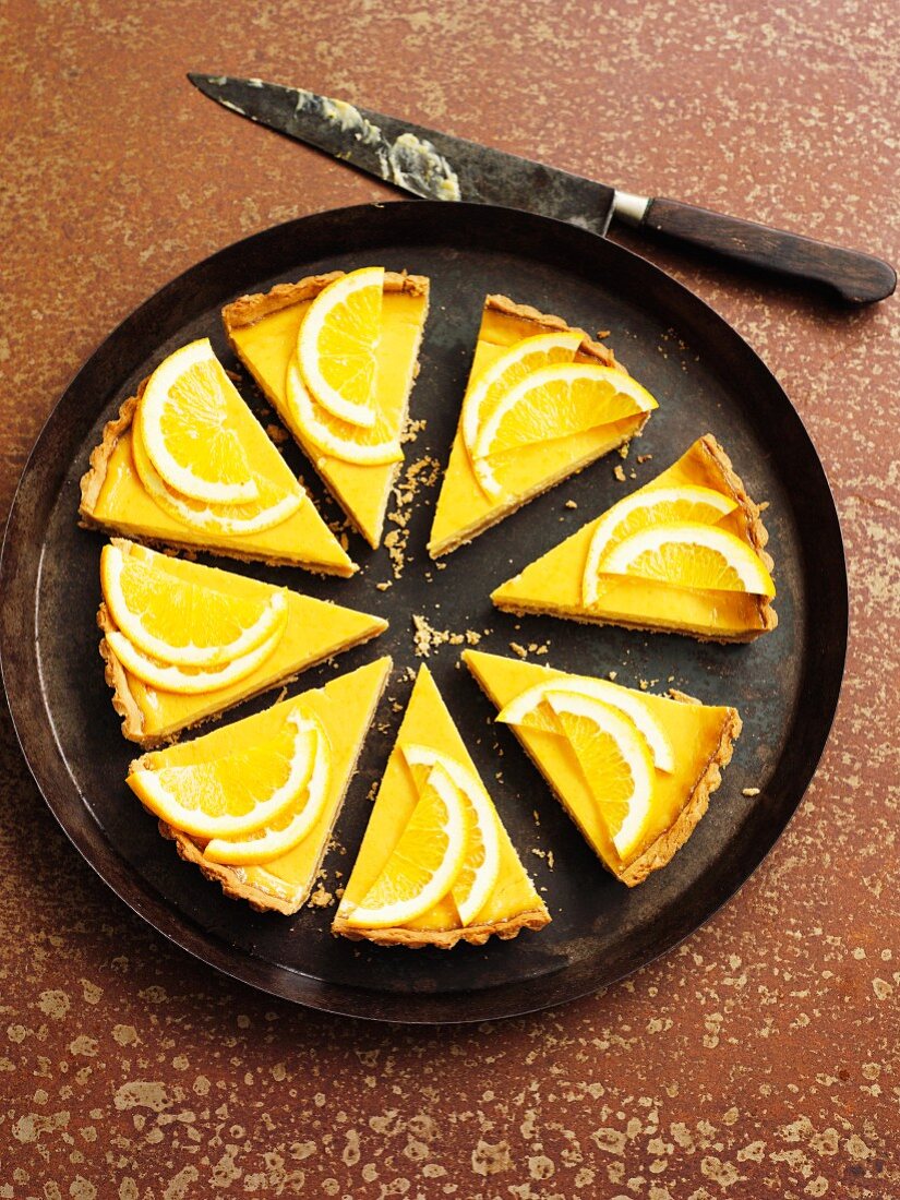 A bitter orange tart with a cinnamon shortcrust base