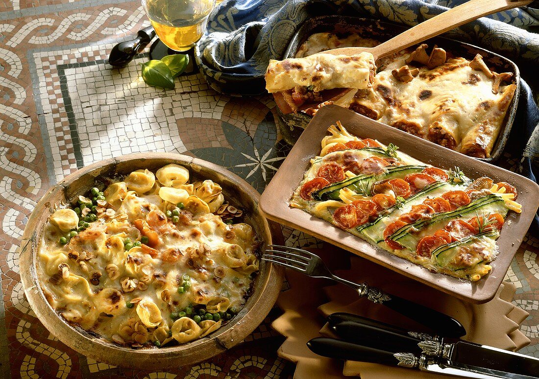 Cannelloni, Makkaroni-Pilz-Auflauf & Tortelliniauflauf