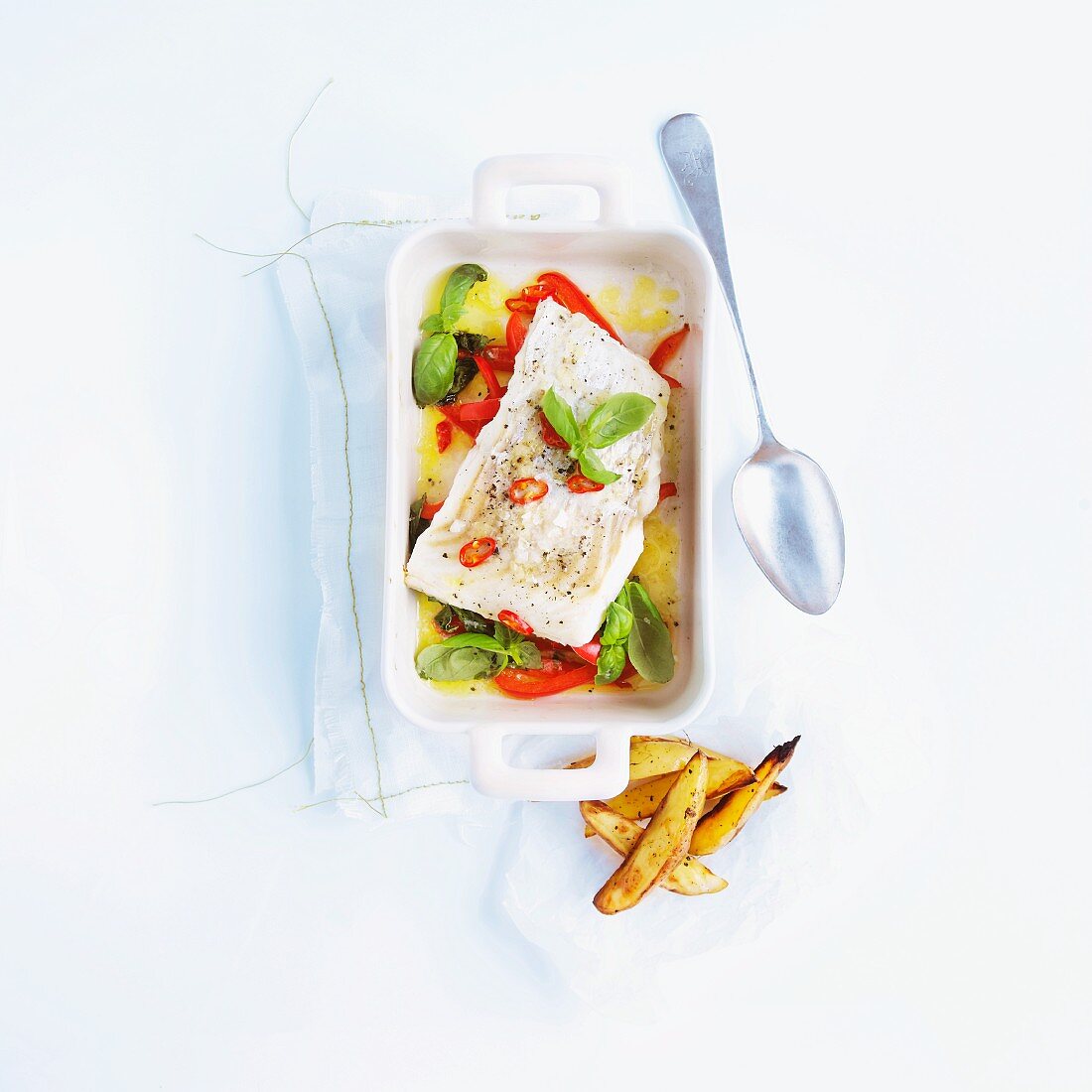 Cod fillet with pepper and basil