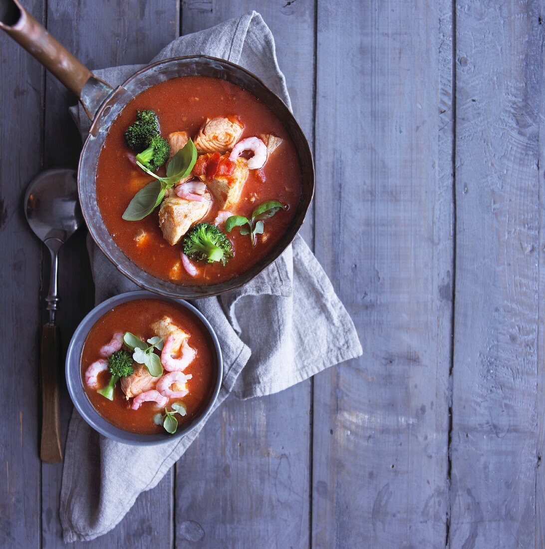 Fish soup with prawns