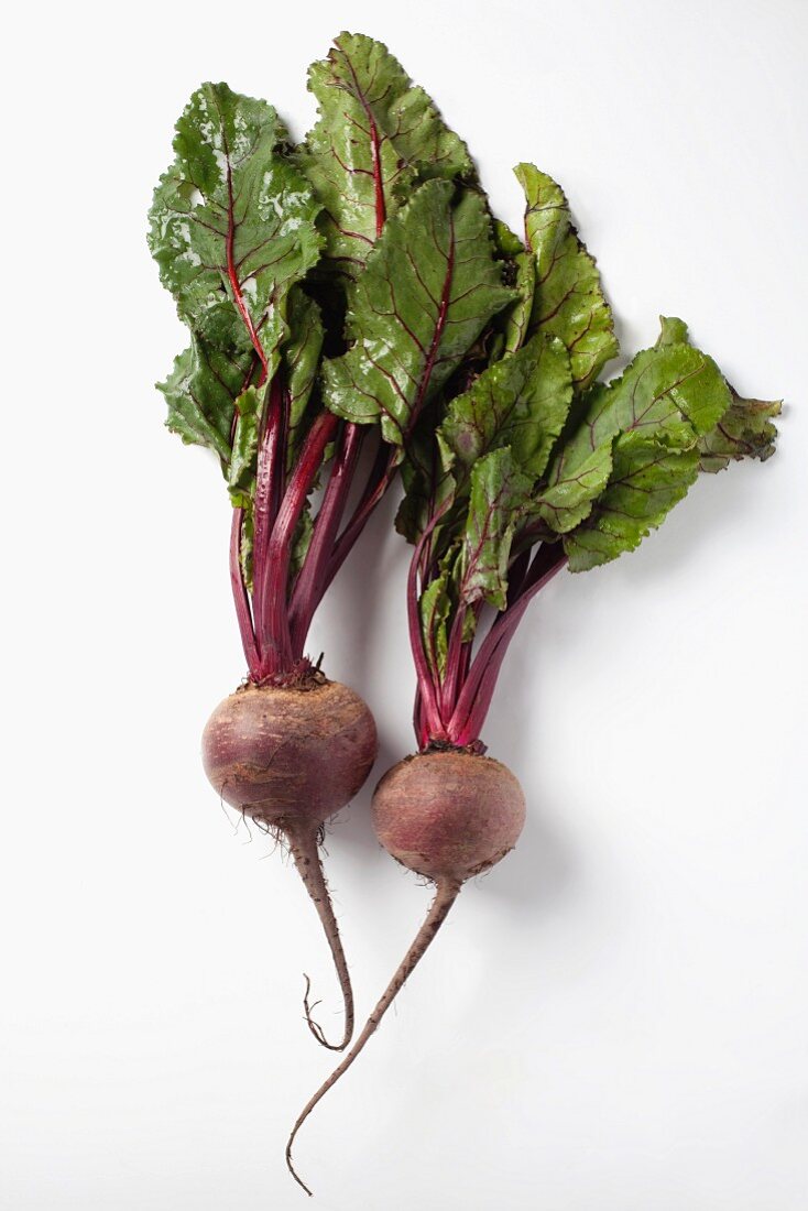 Two beetroots with leaves