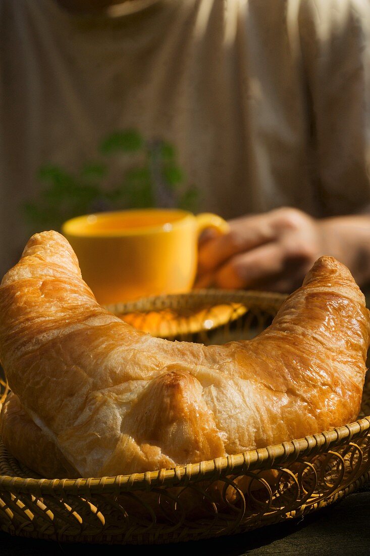 A croissant in a bread basket