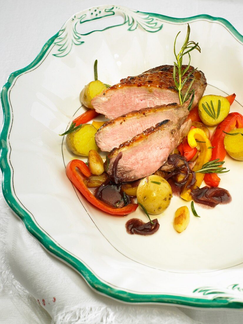 Duck breast with peppers