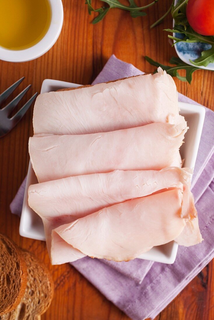 Sliced turkey seen from above