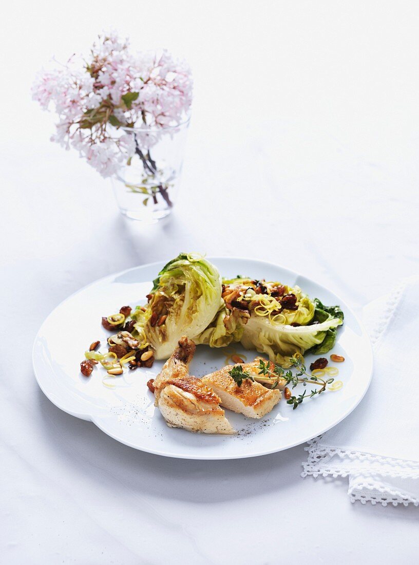 Chicken breast with steamed lettuce