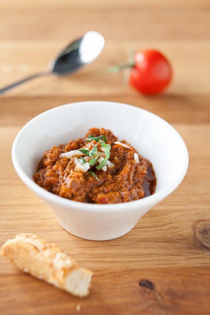 A bowl of red pesto