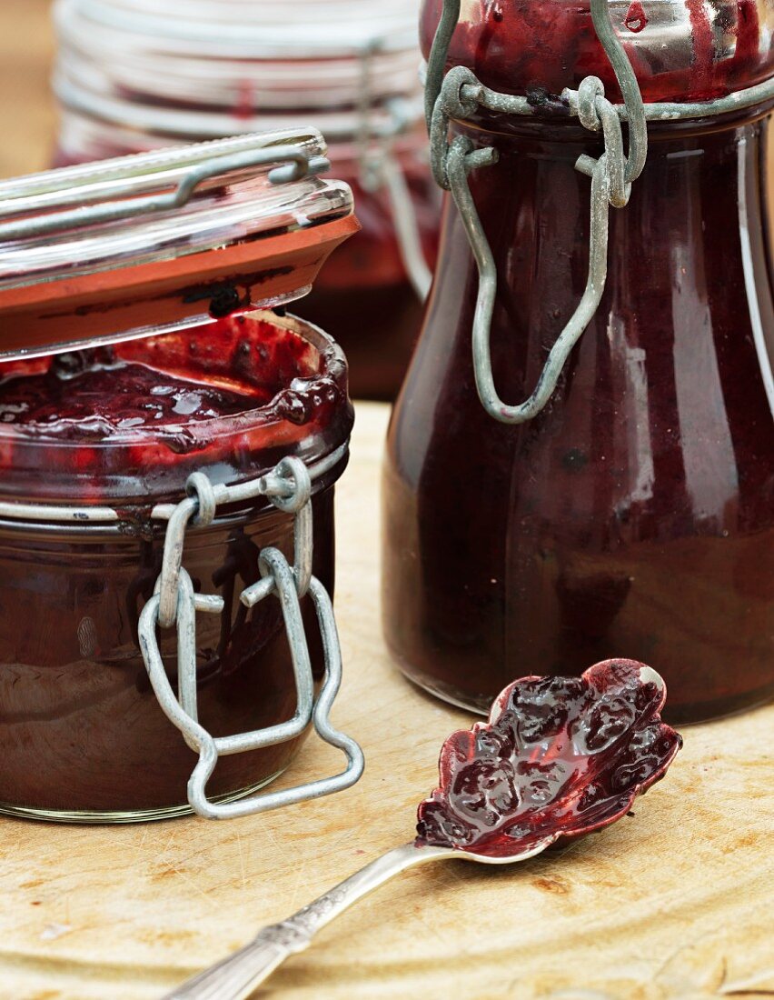 Jars of blueberry jam