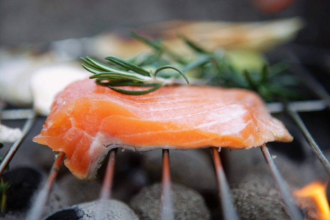 Salmon fillet with rosemary on the grill