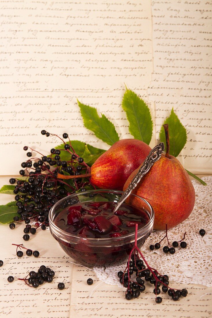 Pear and elderberry compote