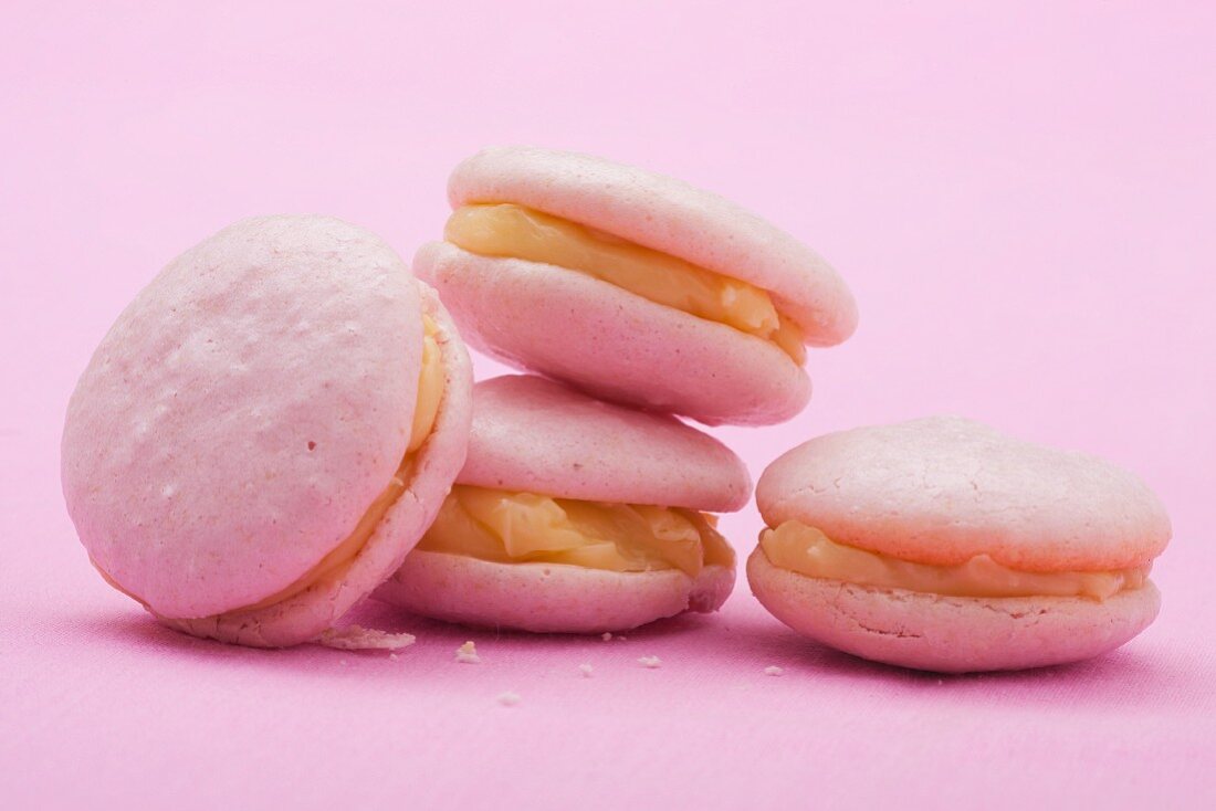 Several pink macarons