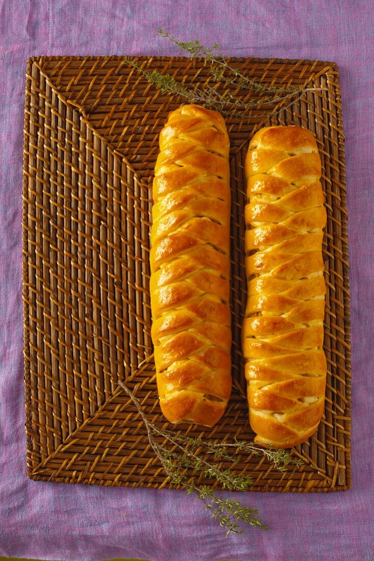 Yeast plaits with cabbage and mushrooms