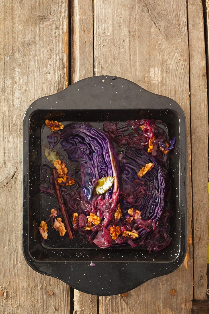Roasted red cabbage with walnuts