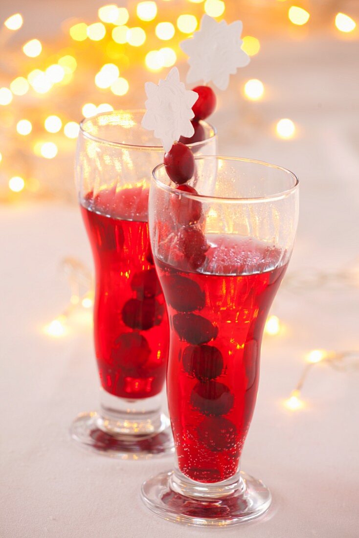 Two glasses of cranberry juice (for Christmas)