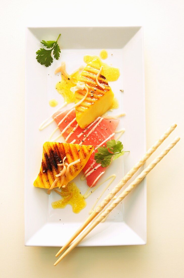 Grilled mango with watermelon