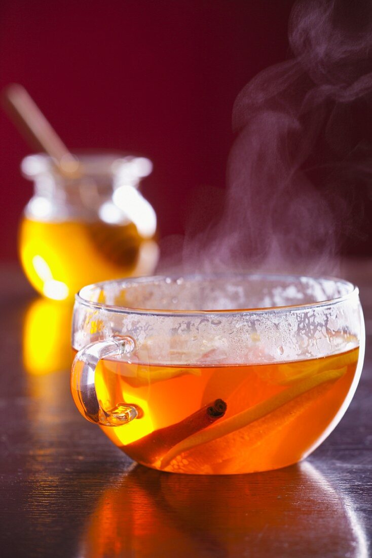 Lemon tea with cinnamon and honey