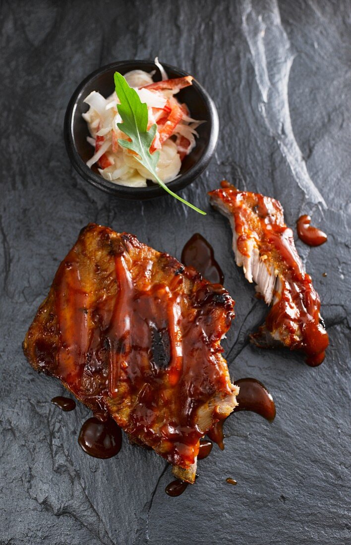Marinated pork ribs with cabbage salad (Asia)