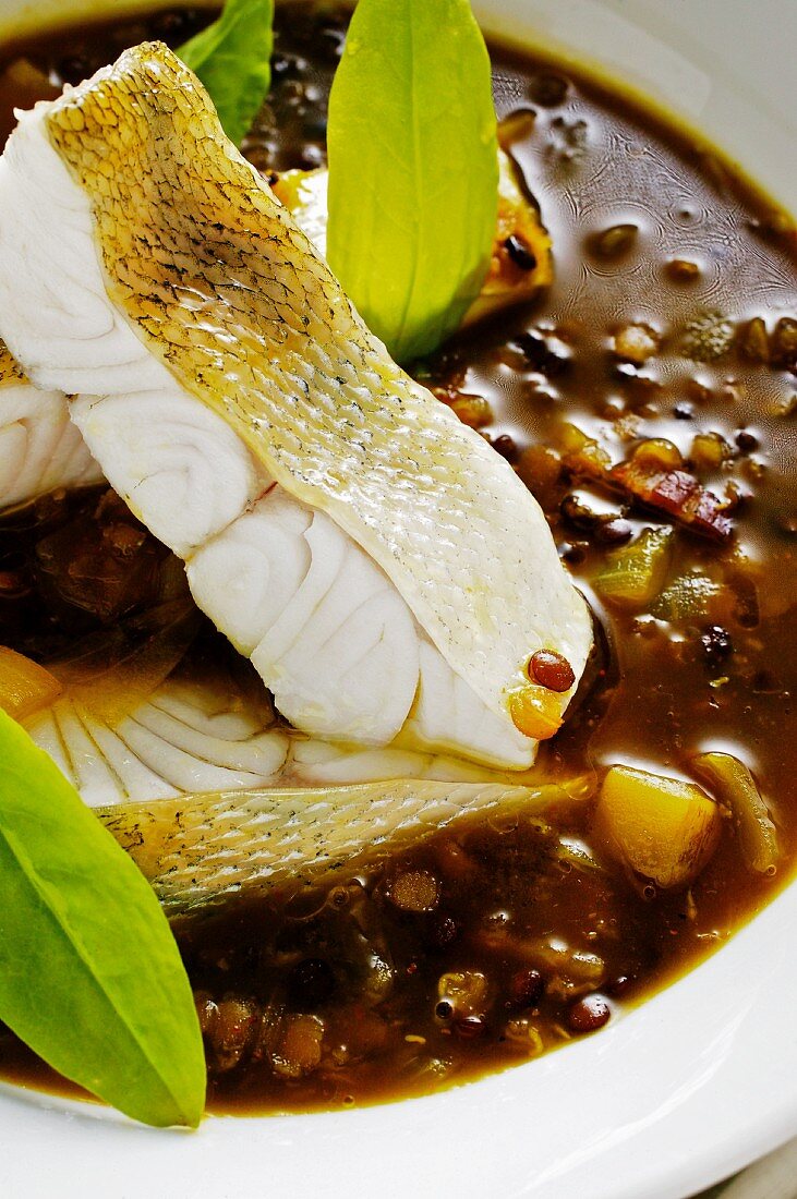 Lentil soup with zander