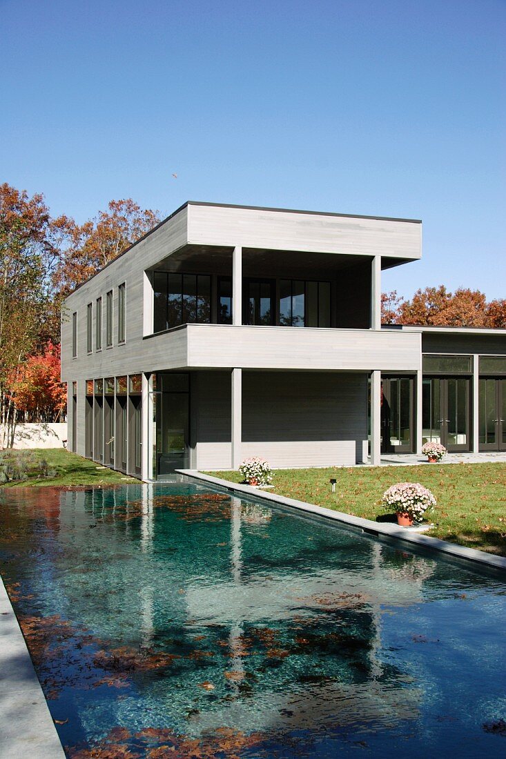 Modern villa with swimming pool in garden