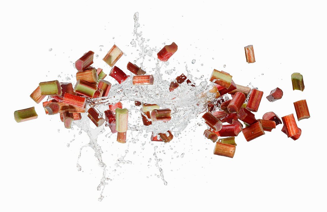 Rhubarb slices with a water splash