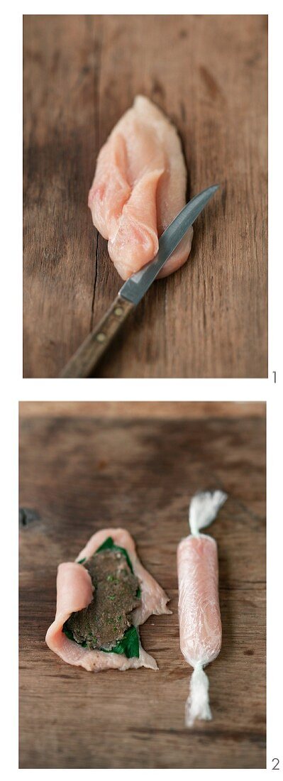 Hähnchenbrustroulade mit Mangoldfüllung … – Bilder kaufen – 11024099 ...