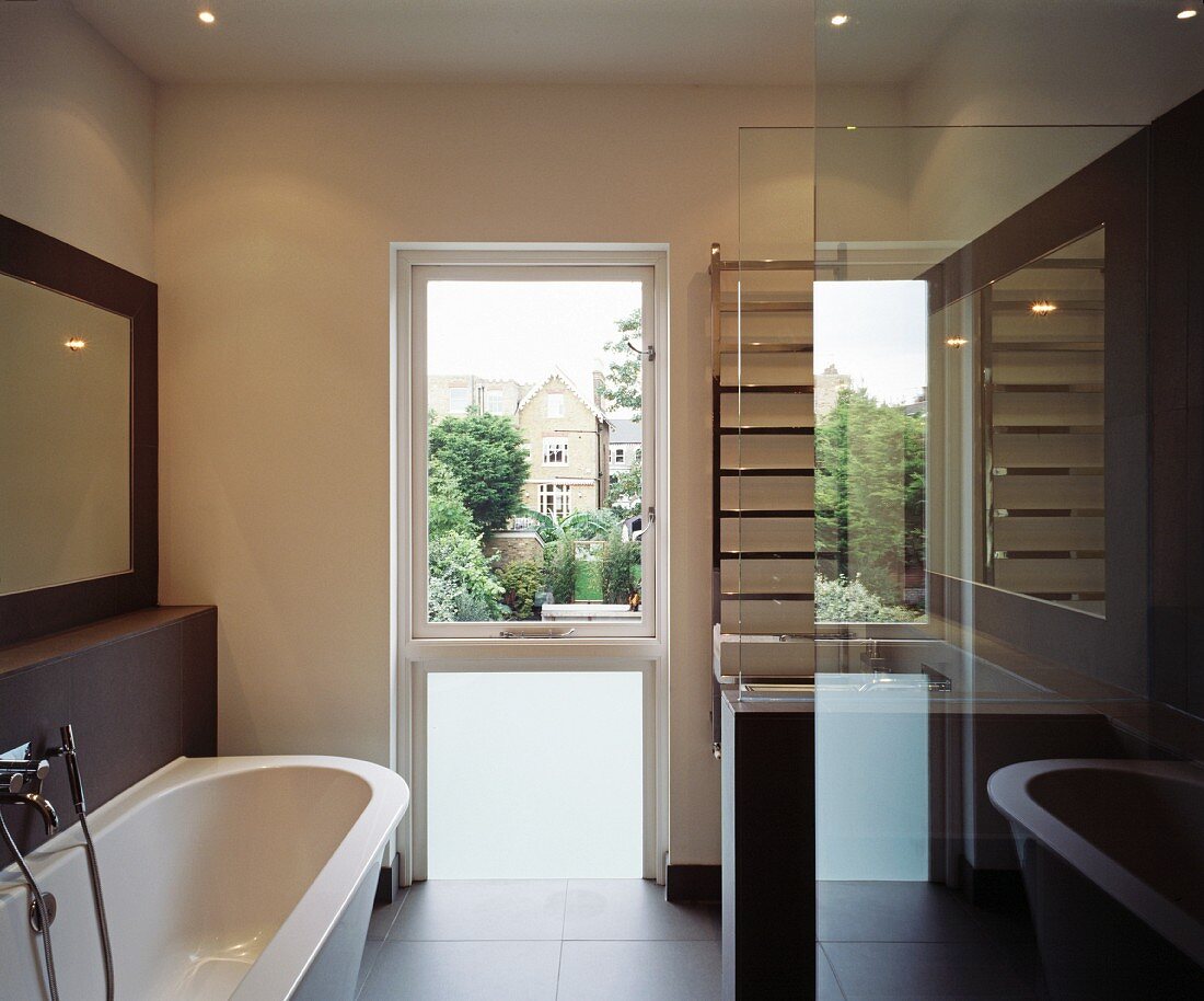 Bathroom with view of house opposite