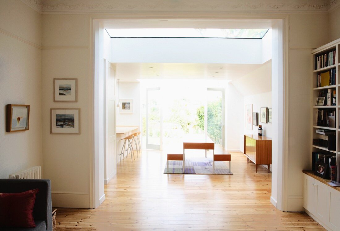 View from living room into open-plan dining room