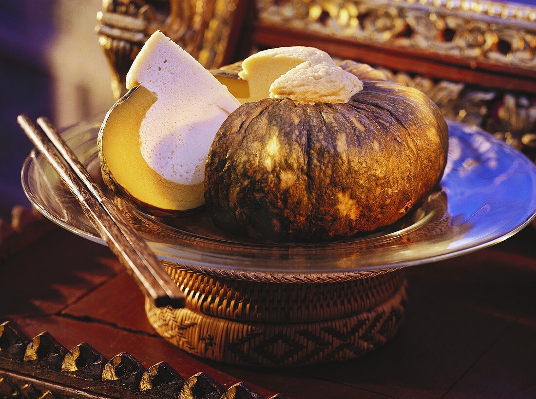 A Pumpkin Filled with Coconut; Sliced