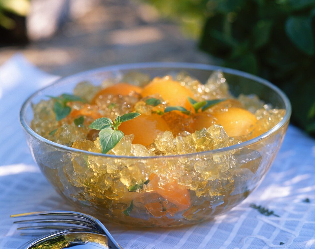 Apricot jelly with basil