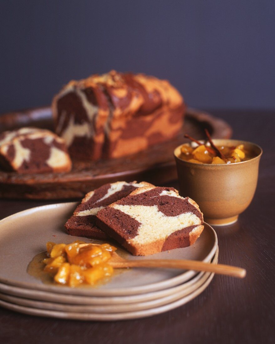 Marble cake with jam