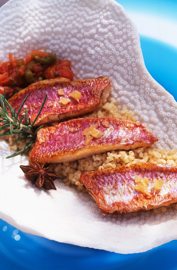 Red mullet on pearl barley