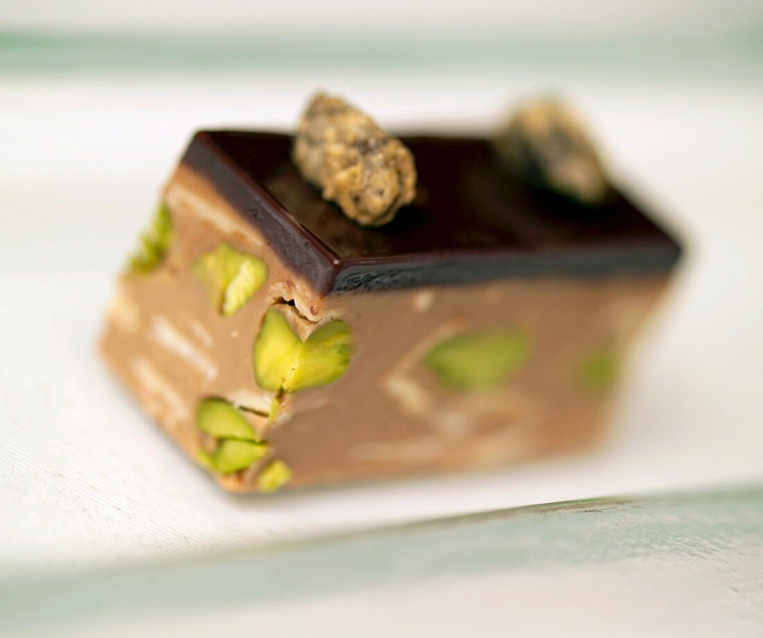 Chocolate mousse slice with pistachios