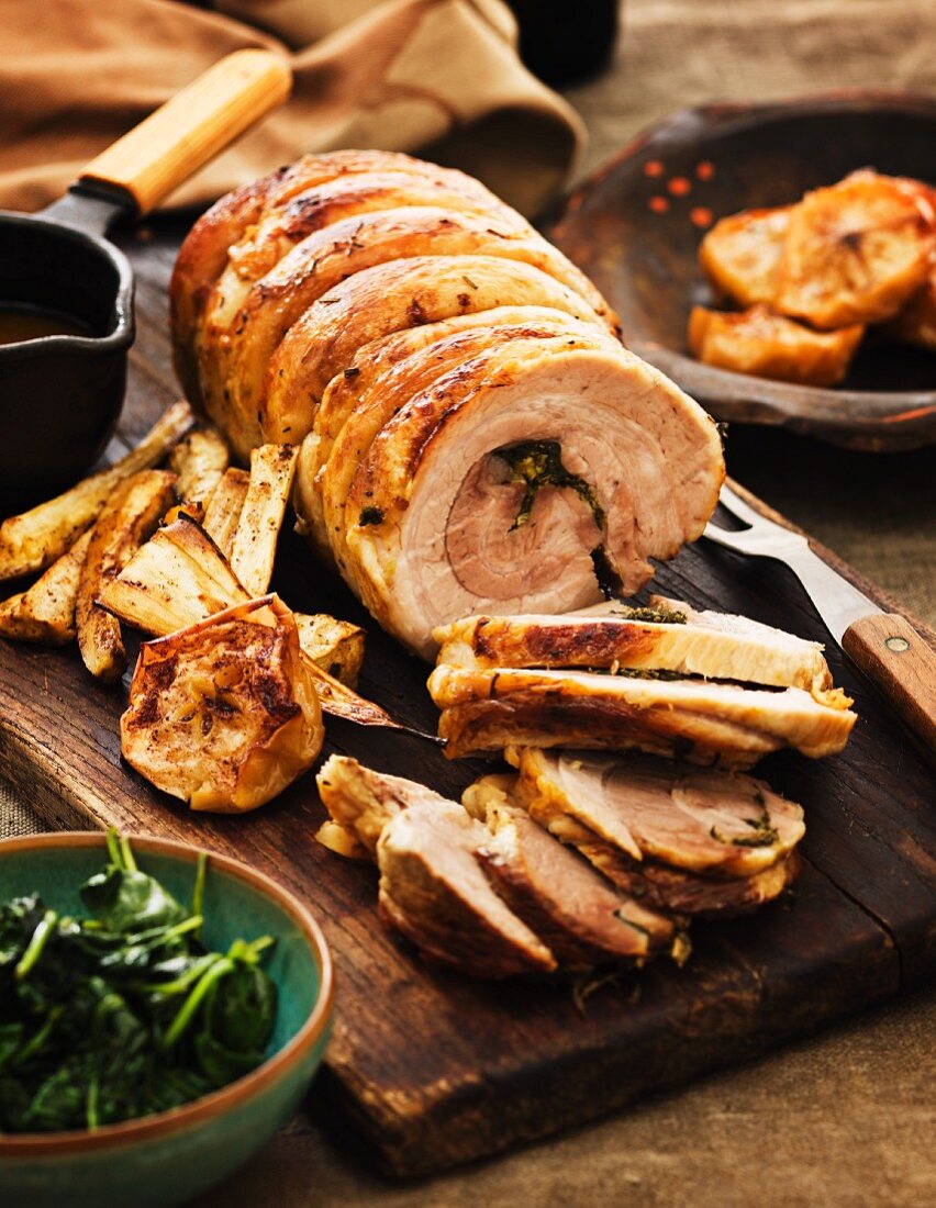 Pork roulade with apples and parsnips