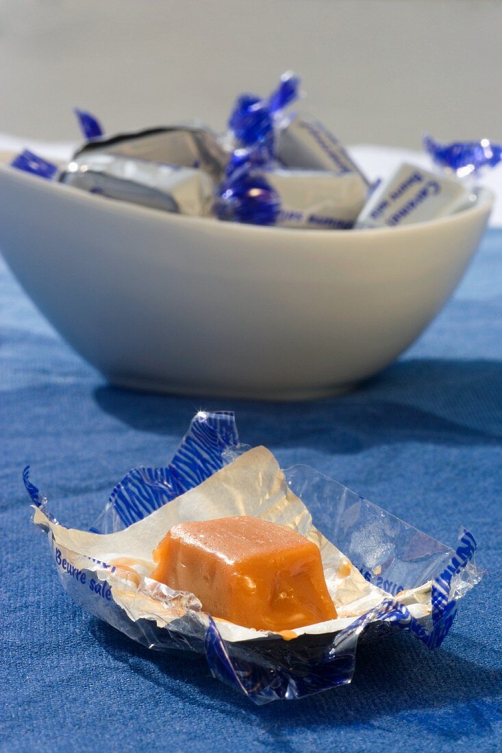 Caramel toffees in wrappers
