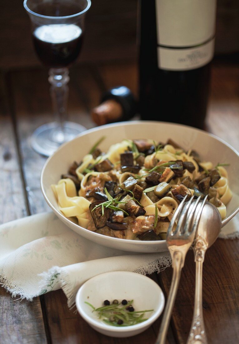 Tagliatelle with eggplant and rosemary