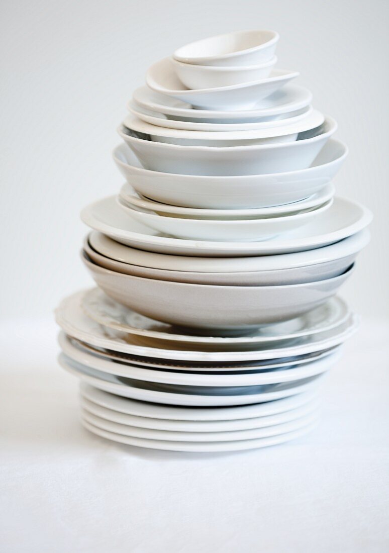 Assorted dishes, stacked