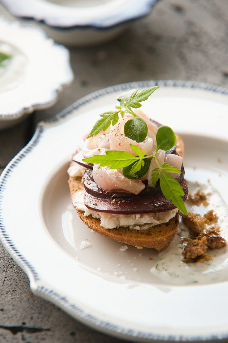 Crostini mit Forelle und Roter Bete