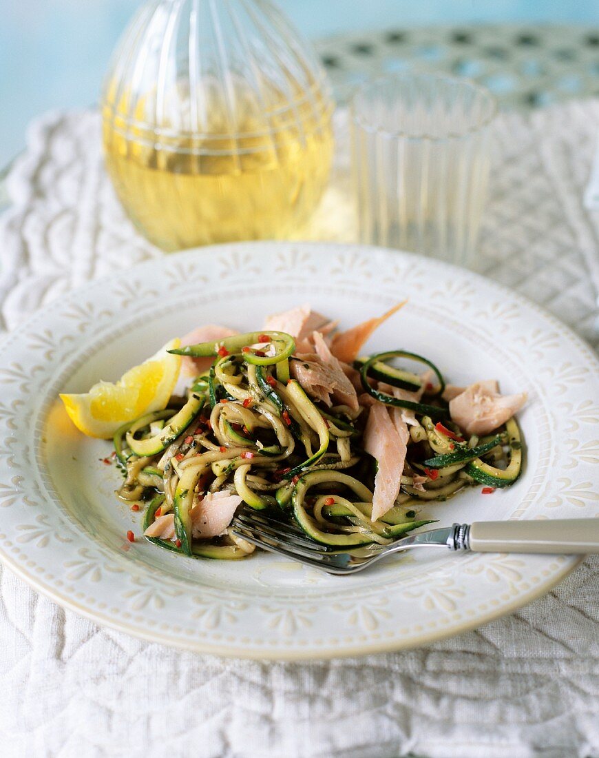 Smoked trout with courgette strips