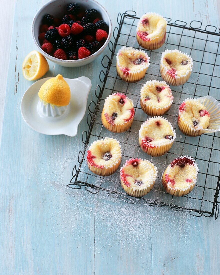 Lemon and cheese pastries with berries