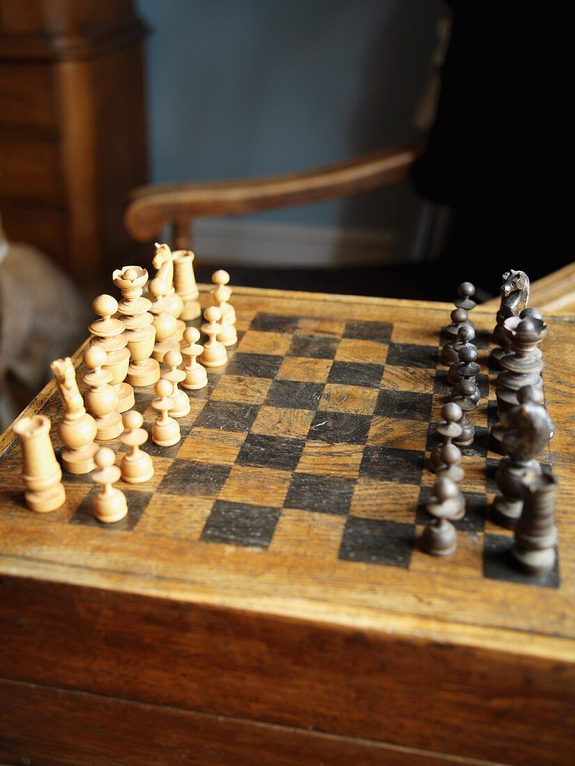 Chess board with chess pieces