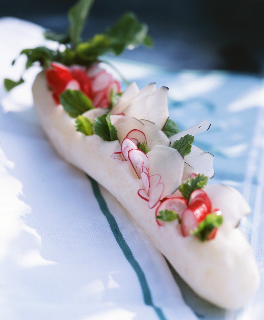 Radish salad in a hollowed out radish