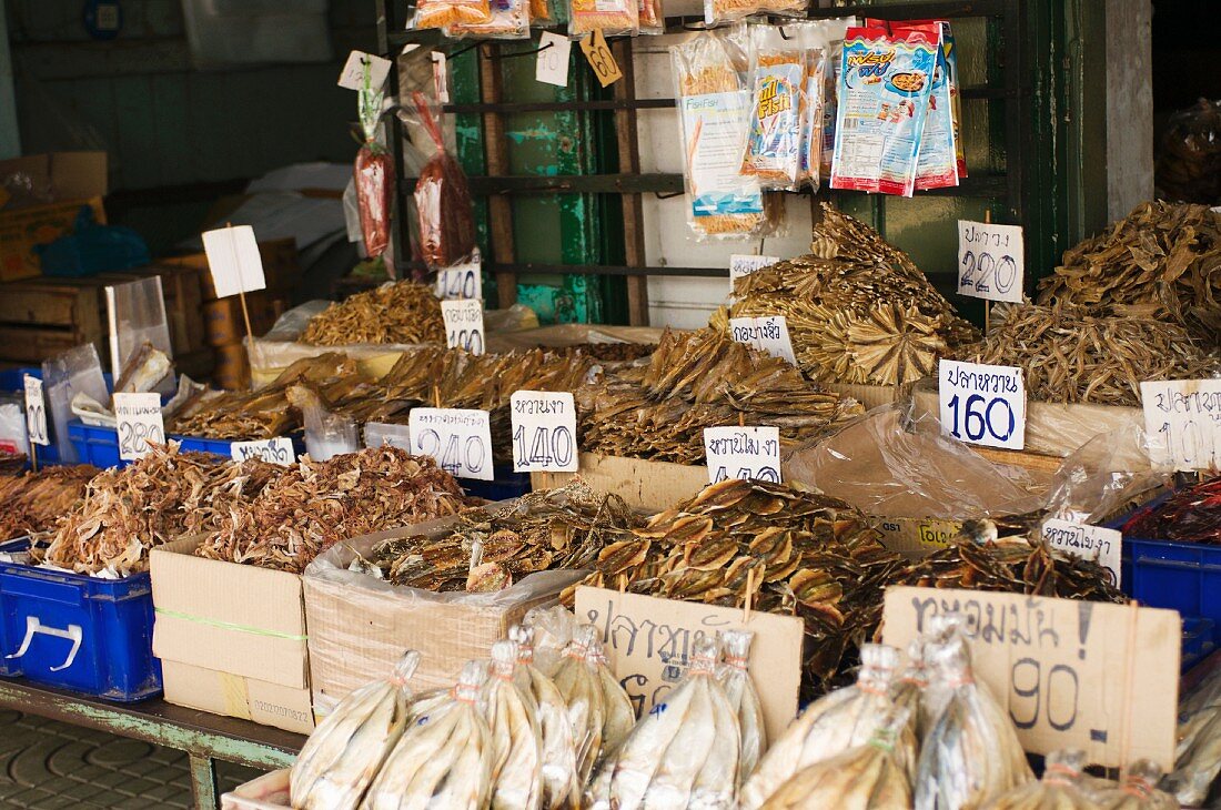 Dried seafood in a market in Thailand