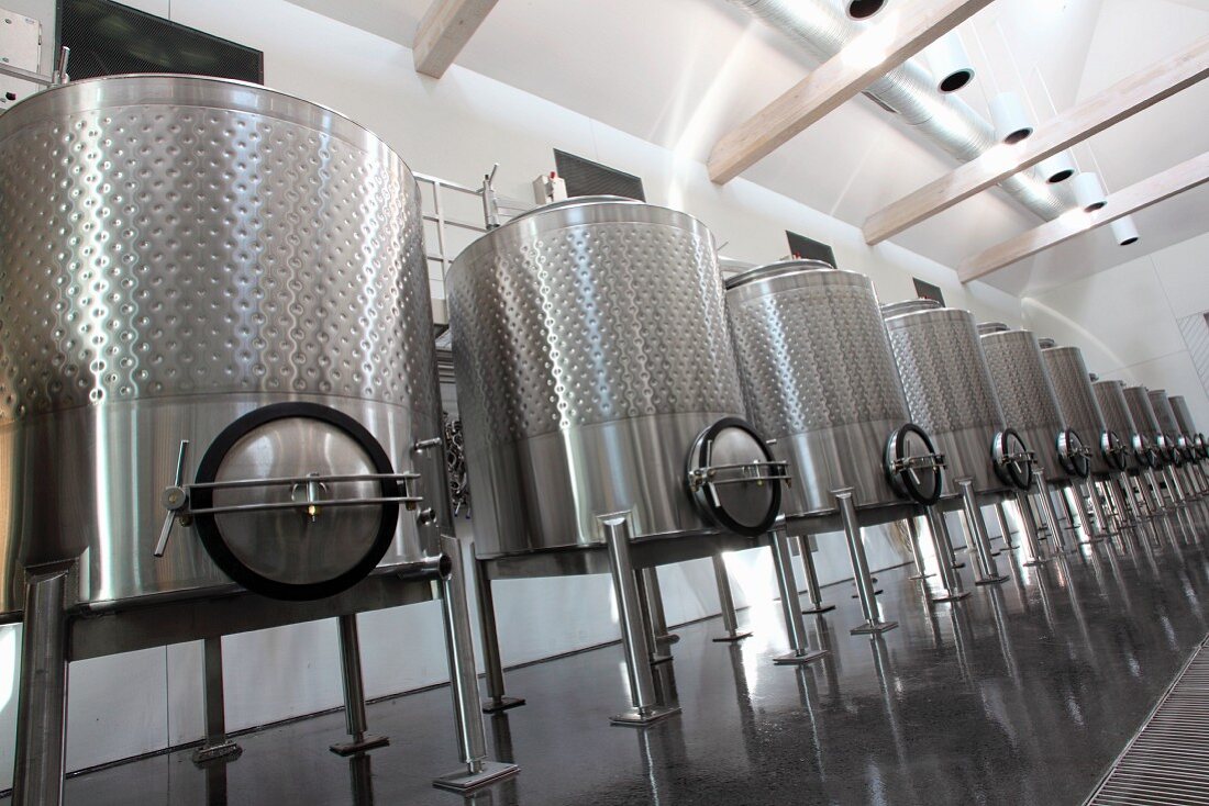 Stainless steel tanks in the Boxwood Winery, Middleburg, Virginia, USA