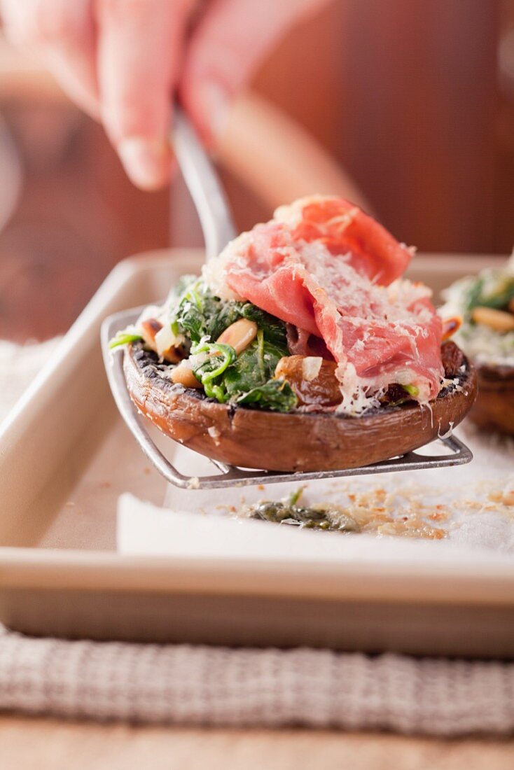 Stuffed portobello mushrooms with cheese on top