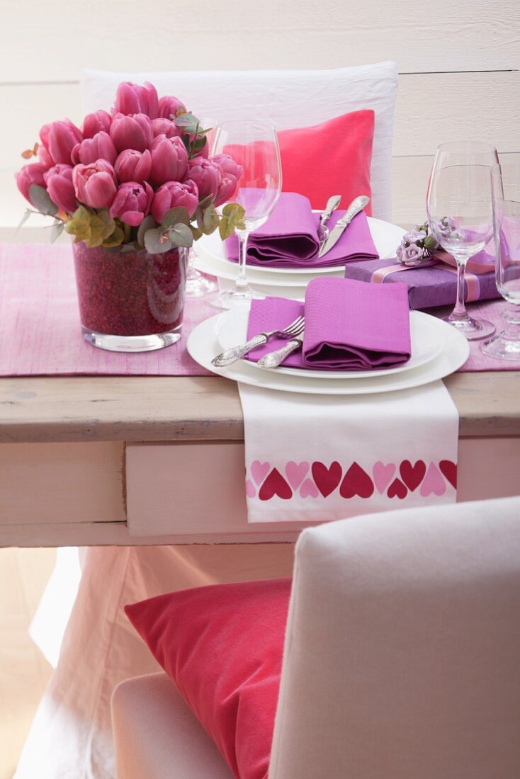 Festive table for two with tulips