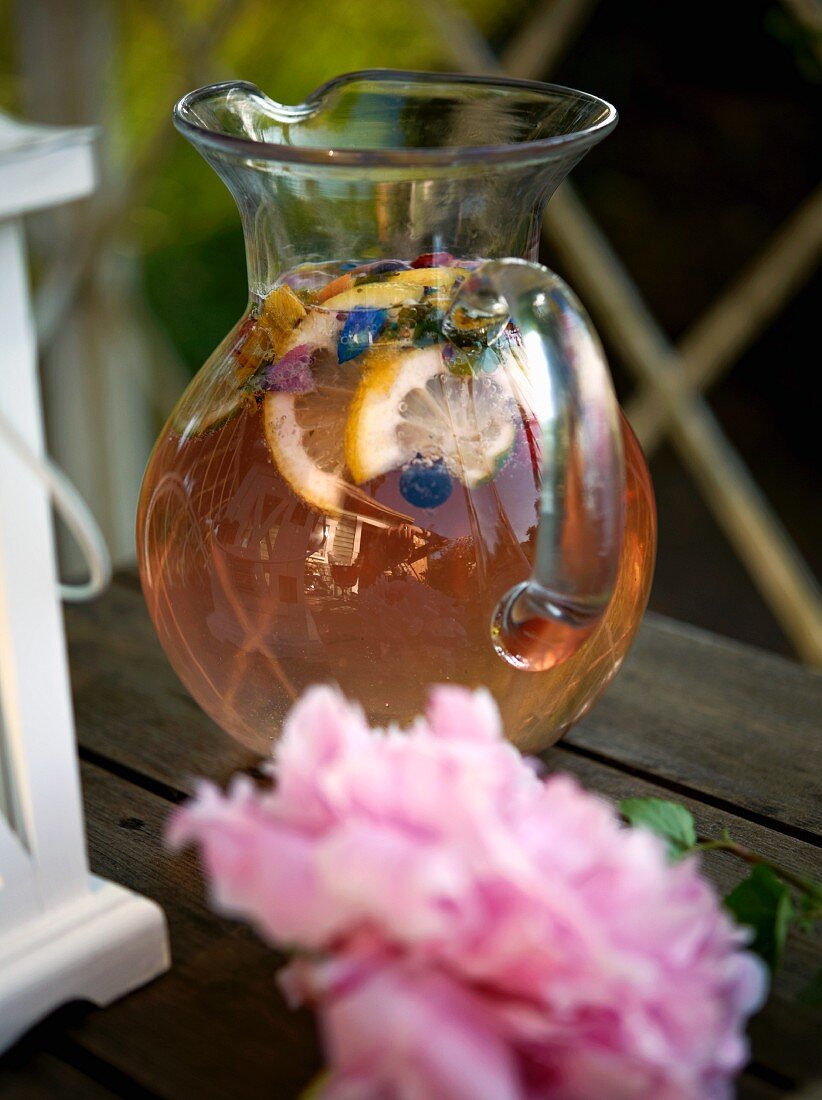 Fresh lemonade and a peony