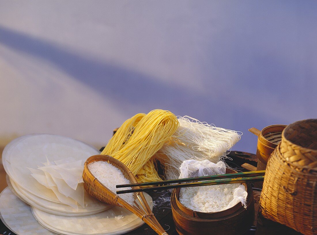 Assorted Asian Noodles with rice and Rice Paper