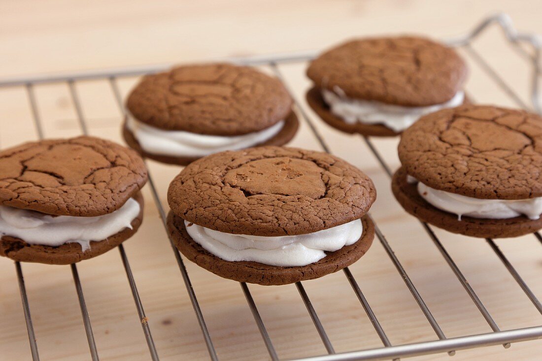 Whoopie pies on a wire kitchen rack