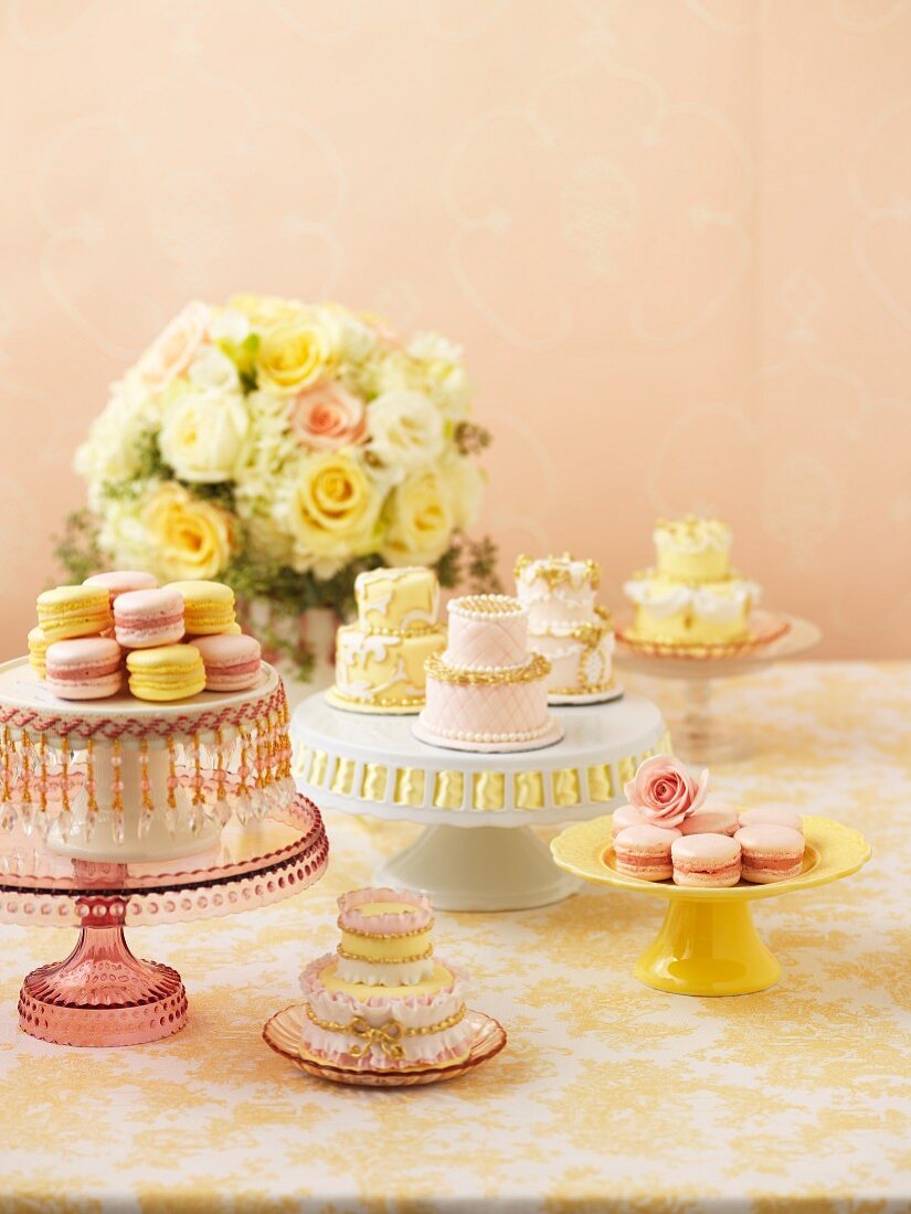 Macaroons and small cakes for a wedding